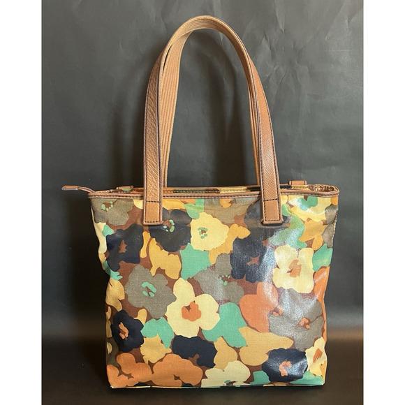 Fossil Key~Per | Coated Canvas | Abstract Floral | Tote Bag | Leather Straps - Picture 6 of 15